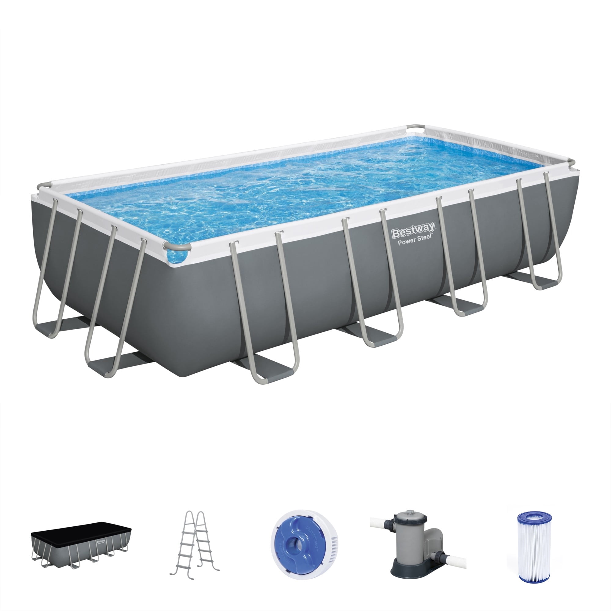 Bestway Power Steel 18’ x 9' x 48” Metal Frame Above Ground Pool, Gray