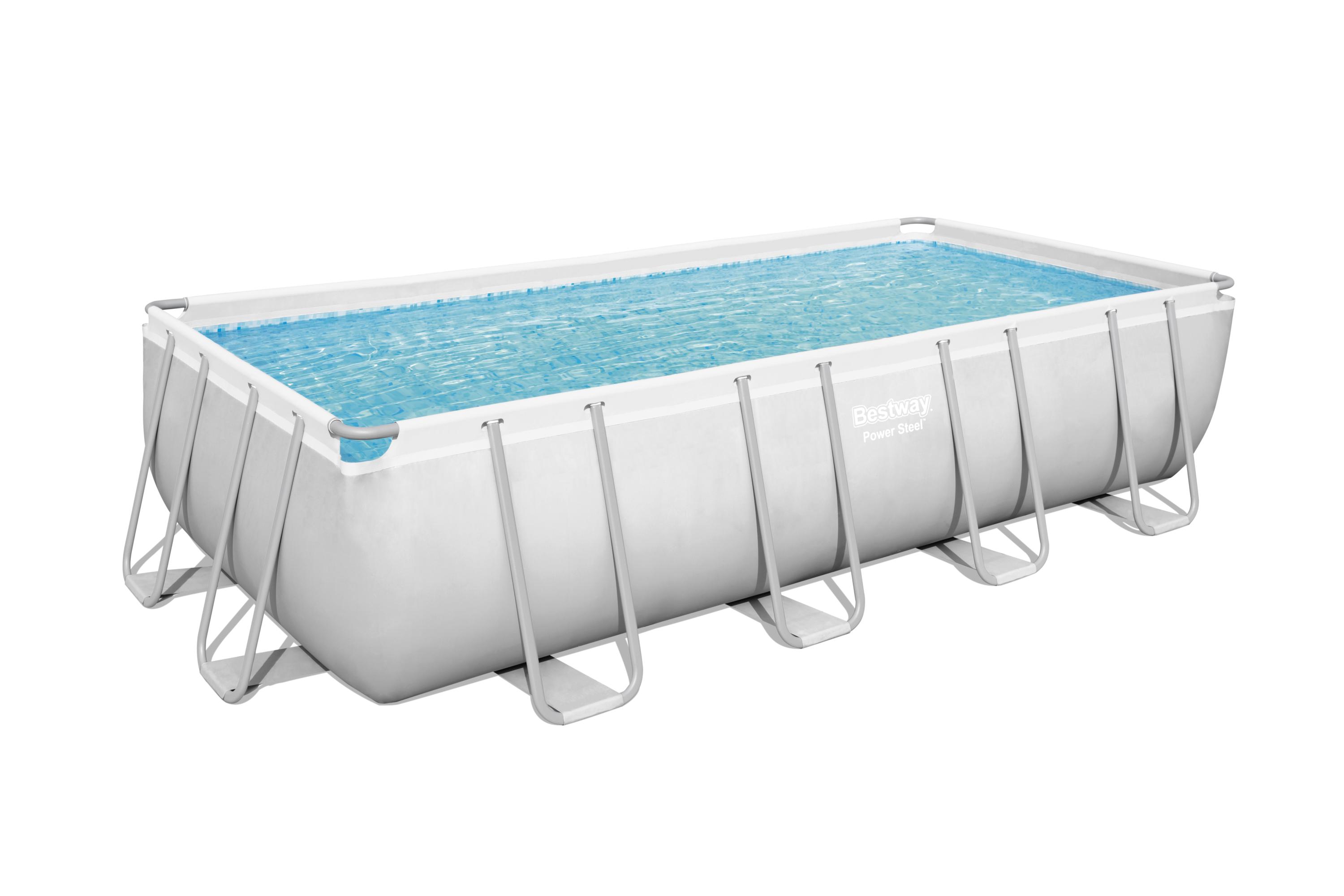 Bestway Power Steel 18' x 9' x 48" Rectangular Metal Frame Swimming Pool Set with Pump, Ladder and Cover - image 1 of 8