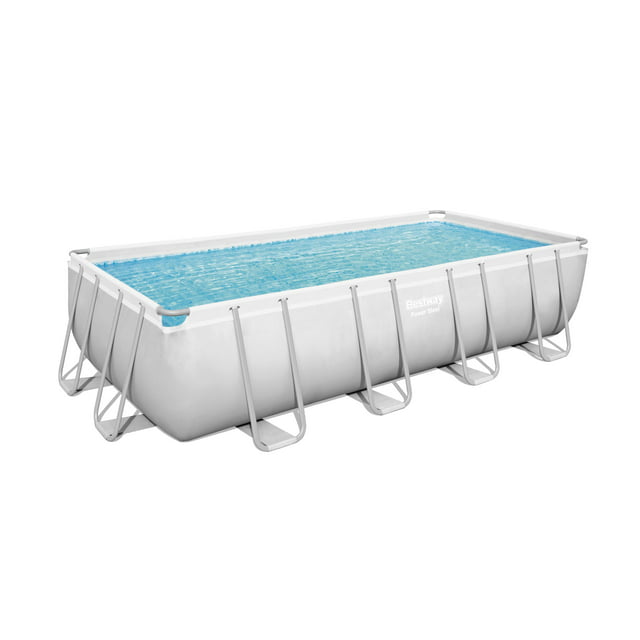 Bestway Power Steel 18' x 9' x 48" Rectangular Metal Frame Swimming Pool Set with Pump, Ladder and Cover