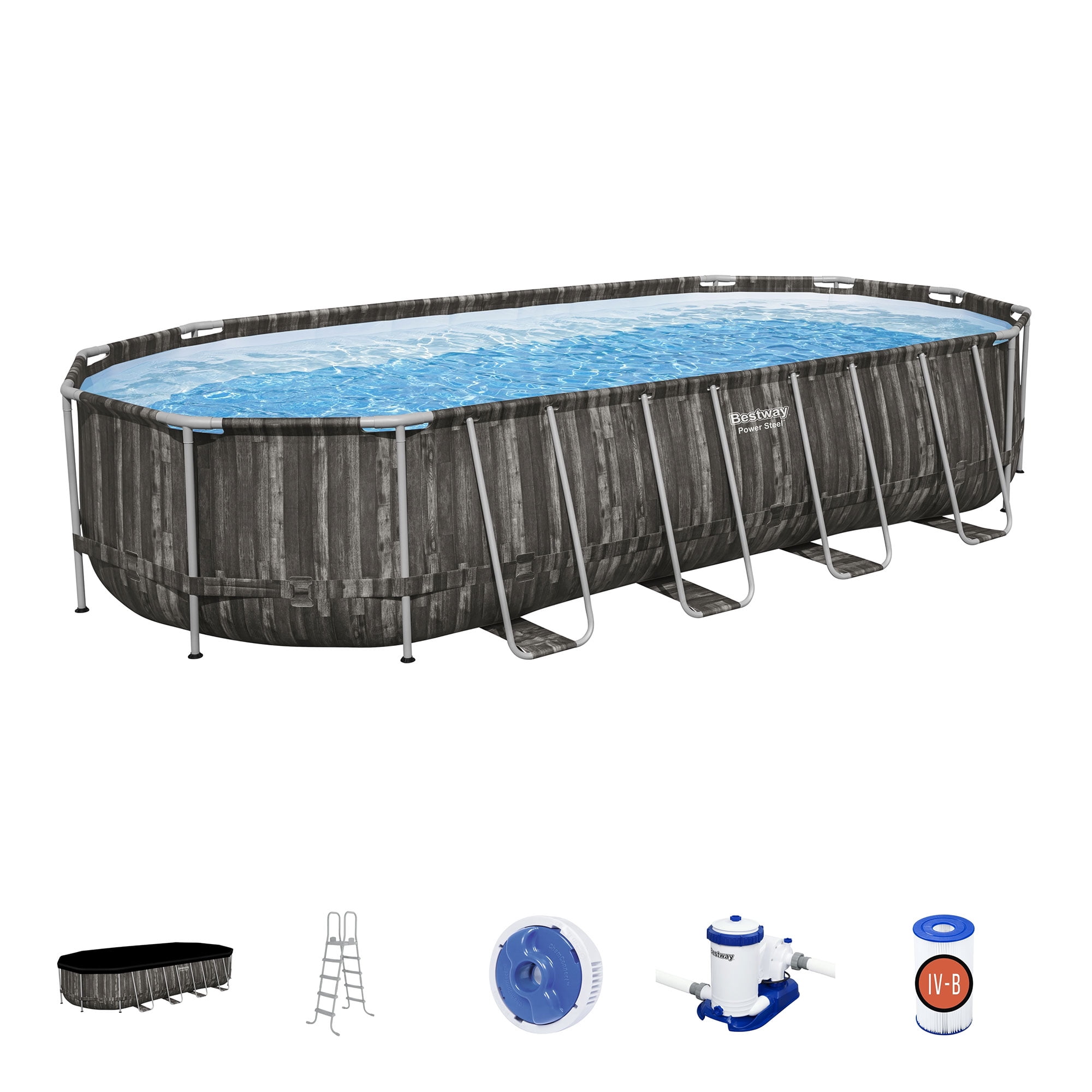24ft x 12ft x 52in Brown Steel Frame Oval Pool Set