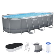 Bestway Steel Pro MAX 18 x 9 x 48 Metal Frame Above Ground Pool Set Pump, Ladder & Cover