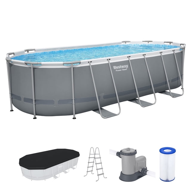 Bestway Steel Pro MAX 18' x 9' x 48" Metal Frame Above Ground Pool Set Pump, Ladder & Cover