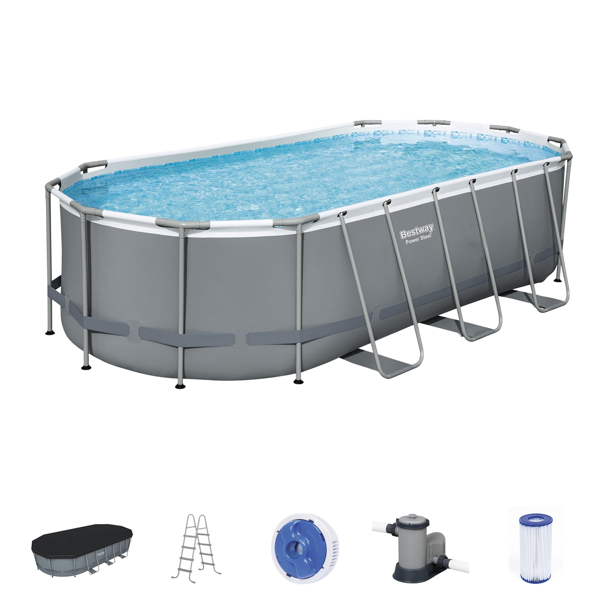 Gray 18' x 9' Oval Steel Frame Above Ground Pool Set