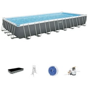 Bestway Power Steel Rectangular Metal Frame Above Ground Pool Set, Grey