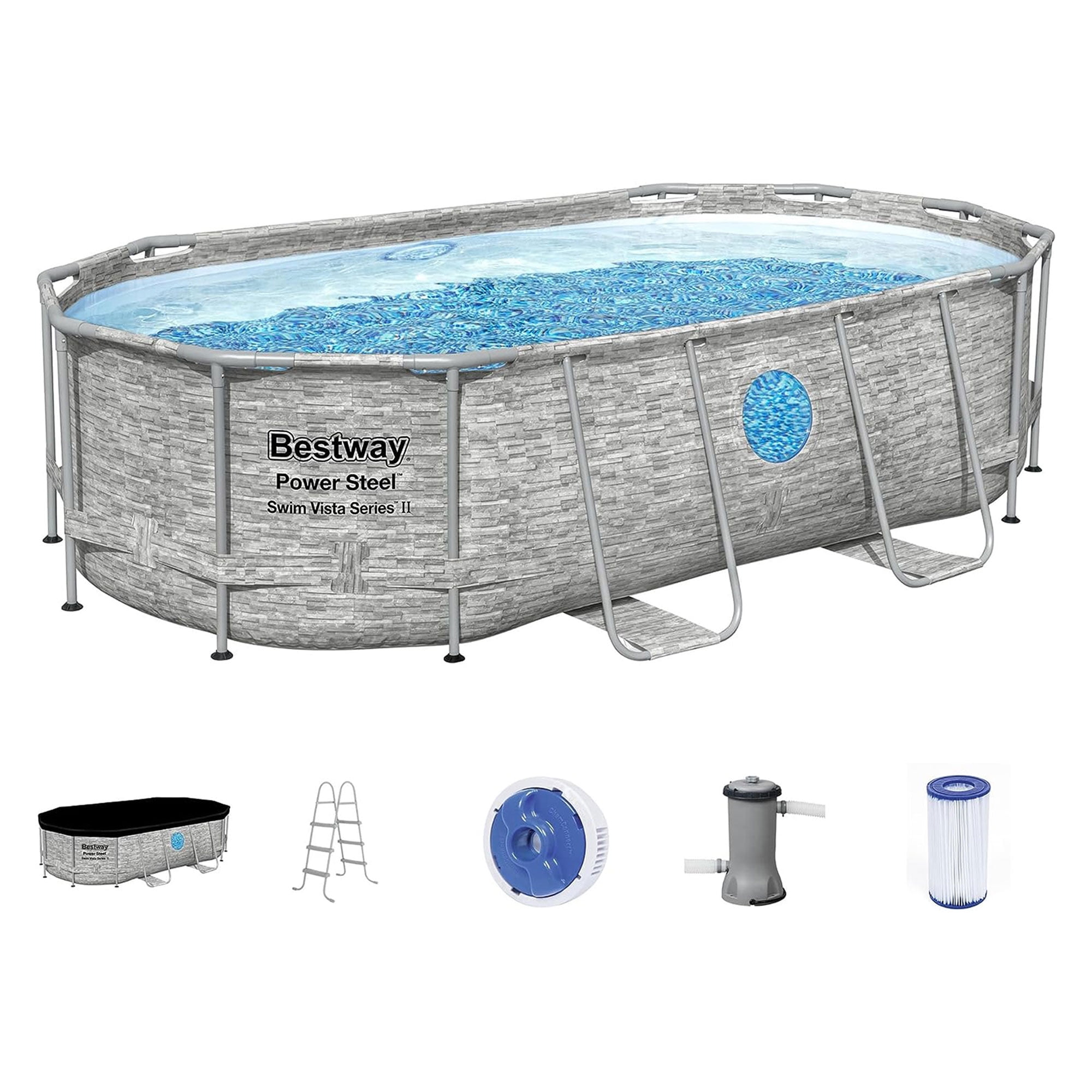 Bestway Power Steel Oval Above Ground Pool Set with Filter and Pump