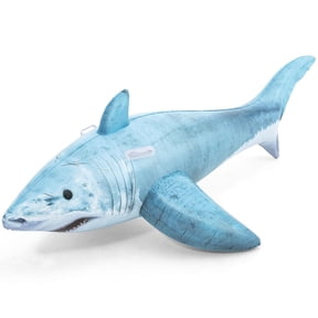 H2OGO! Realistic Shark Ride-On - Blue 72" x 40", Inflatable Ocean Animal Pool Float, Swimming & Water Play, Sturdy Handles, Sit On Top Design, Kids 3+
