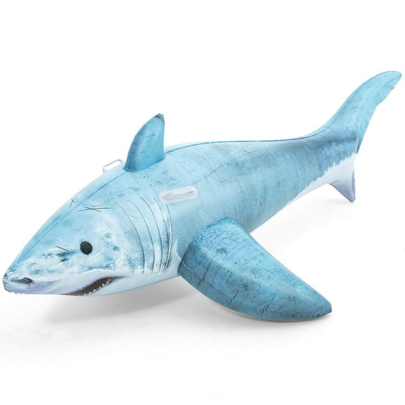 H2OGO! Realistic Shark Ride-On - Blue 72" x 40", Inflatable Ocean Animal Pool Float, Swimming & Water Play, Sturdy Handles, Sit On Top Design, Kids 3+