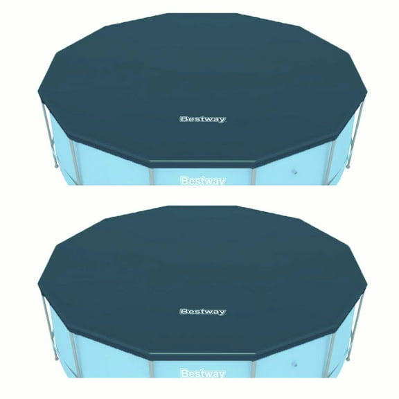 Bestway Round PVC 12 Foot Pool Cover for Above Ground Pro Frame Pools (2 Pack)