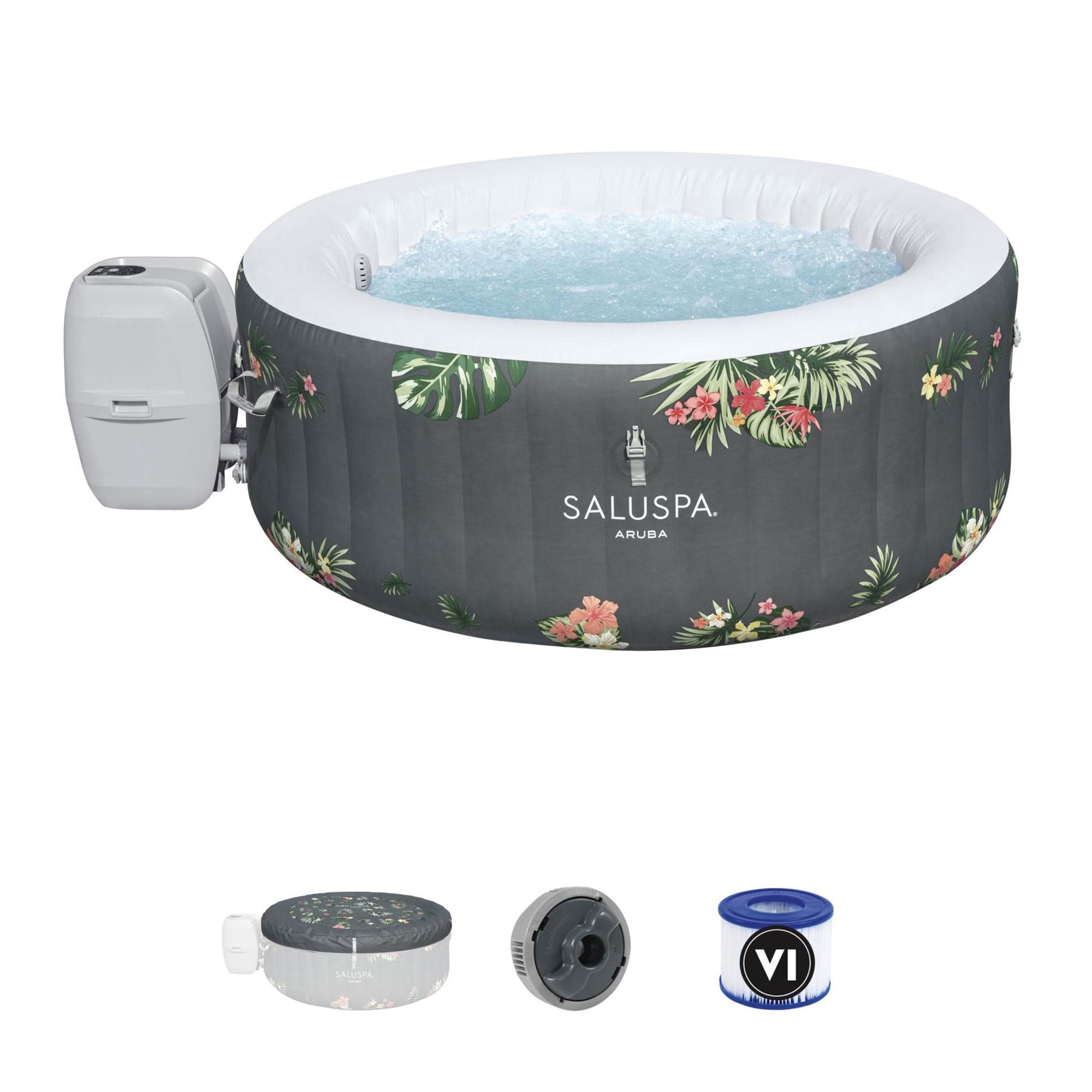 Bestway SaluSpa Aruba Gray Inflatable Round Hot Tub with 110 Jets