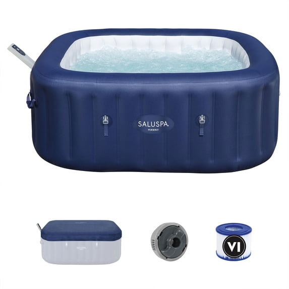 Bestway SaluSpa Hawaii 4-6 Person Inflatable Hot Tub, Square Energy-Efficient Spa, 71"x28"