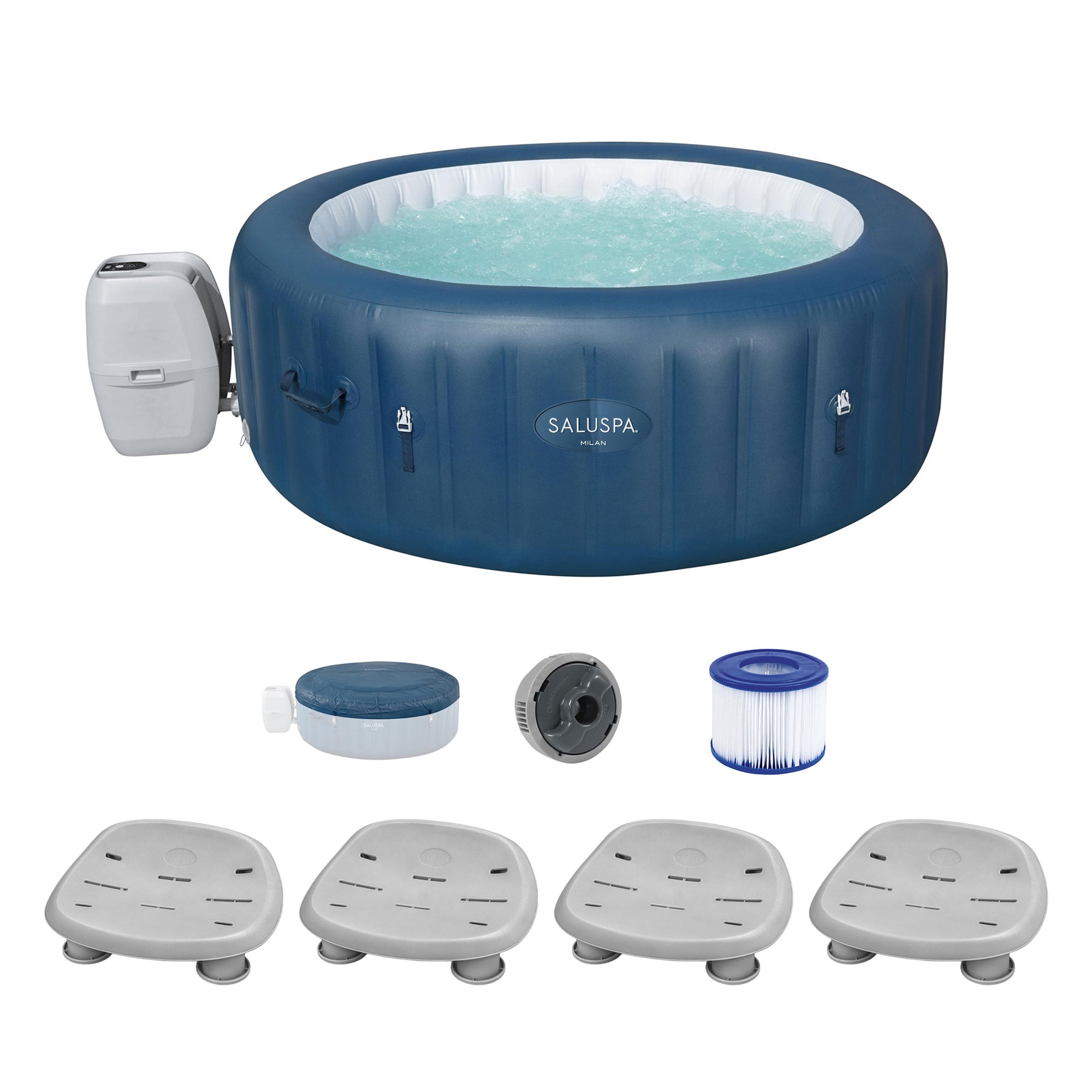 Blue Inflatable Round Hot Tub with Spa Seats and Cover