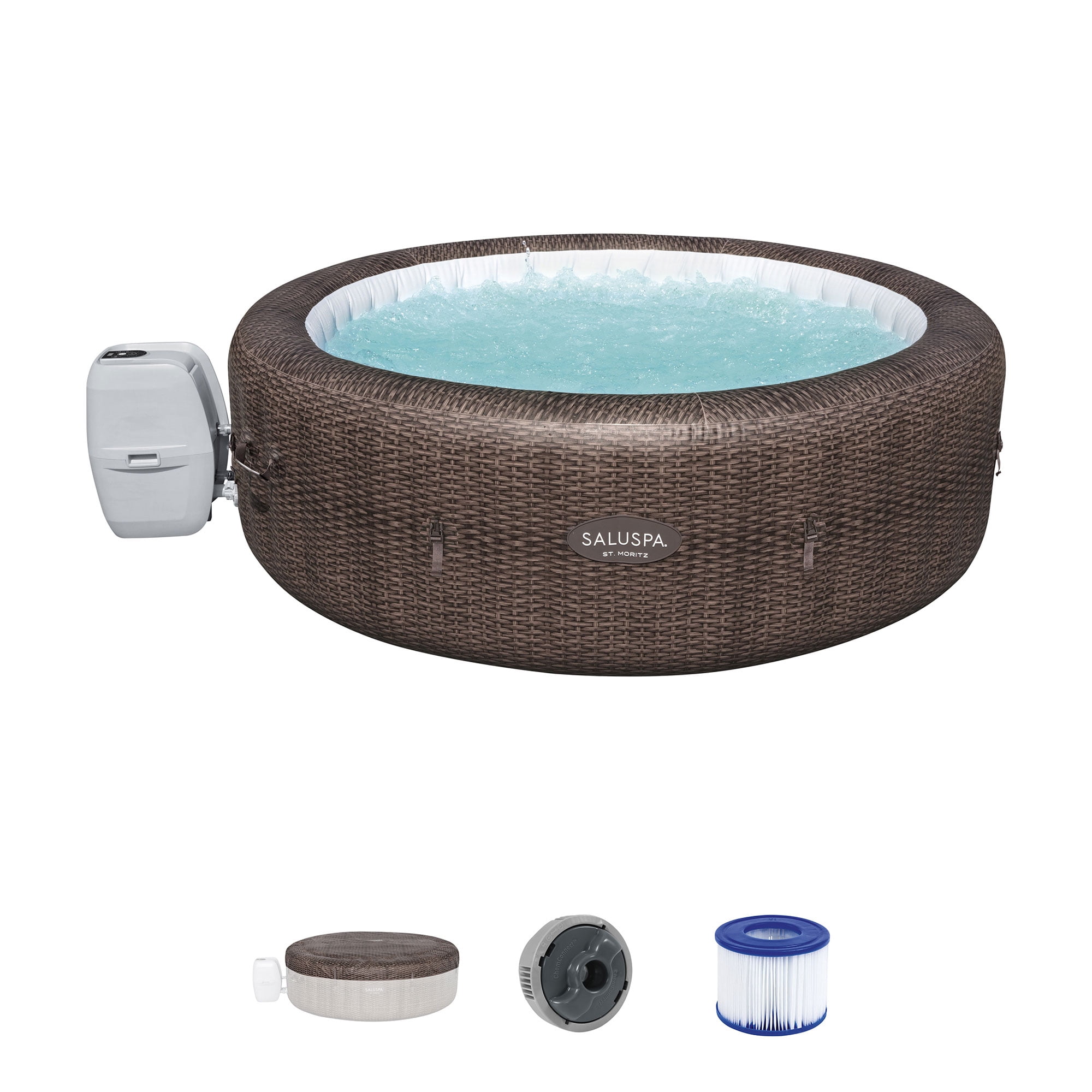 Open Box Bestway SaluSpa St Moritz AirJet Hot Tub w/ EnergySense Cover, Brown