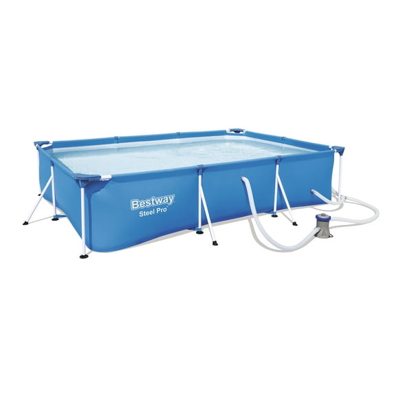 (Open Box) Bestway Steel Pro 118 x 79 x 26 Inch Rectangular Metal Frame Above Ground Swimming Pool Set, 56412E-BW