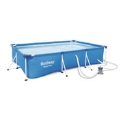 Open Box Bestway Steel Pro 118 x 79 x 26 Inch Rectangular Metal Frame Above Ground Swimming Pool Set, 56412E-BW
