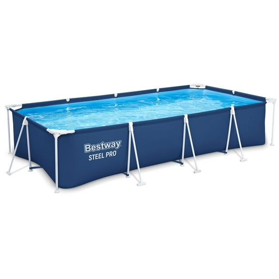 Bestway Steel Pro 13 Foot x 32 Inch Rectangular Above Ground Swimming Pool, Blue