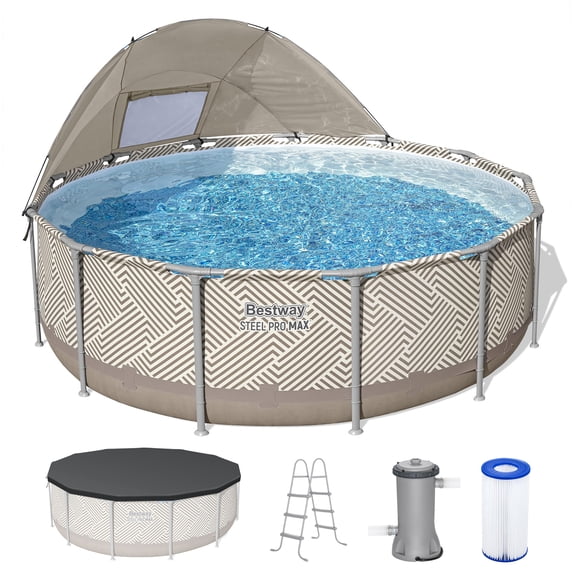 Bestway Steel Pro MAX 13'x42" Metal Frame Above Ground Pool, Canopy, Pump, Ladder, & Cover
