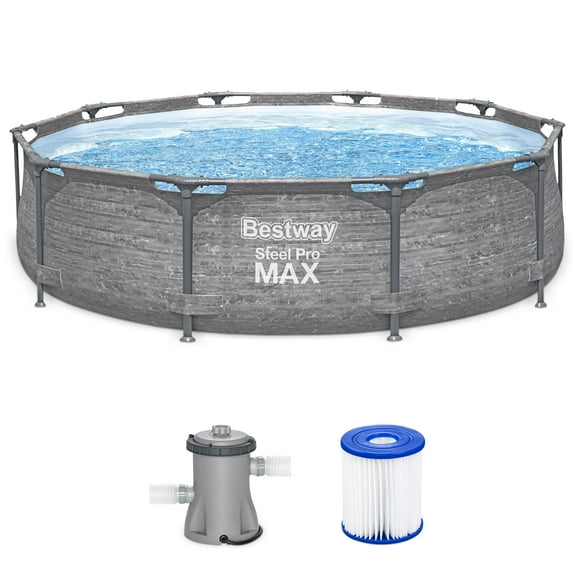 Bestway Steel Pro MAX 10' x 30" Metal Frame Above Ground Pool Set w/ Filter Pump