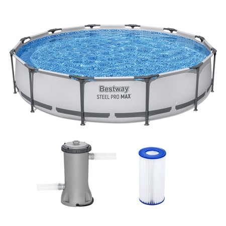 Bestway Steel Pro MAX 12'x30" Metal Frame Above Ground Pool, Filter Pump & Cartridge, Gray