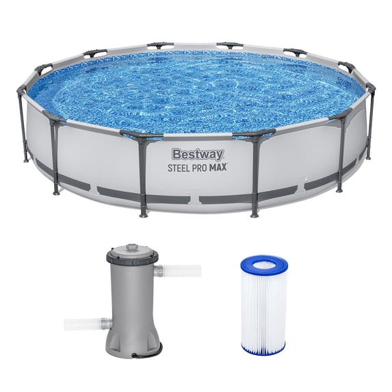 Bestway Steel Pro MAX 12'x30" Metal Frame Above Ground Pool, Filter Pump & Cartridge, Gray