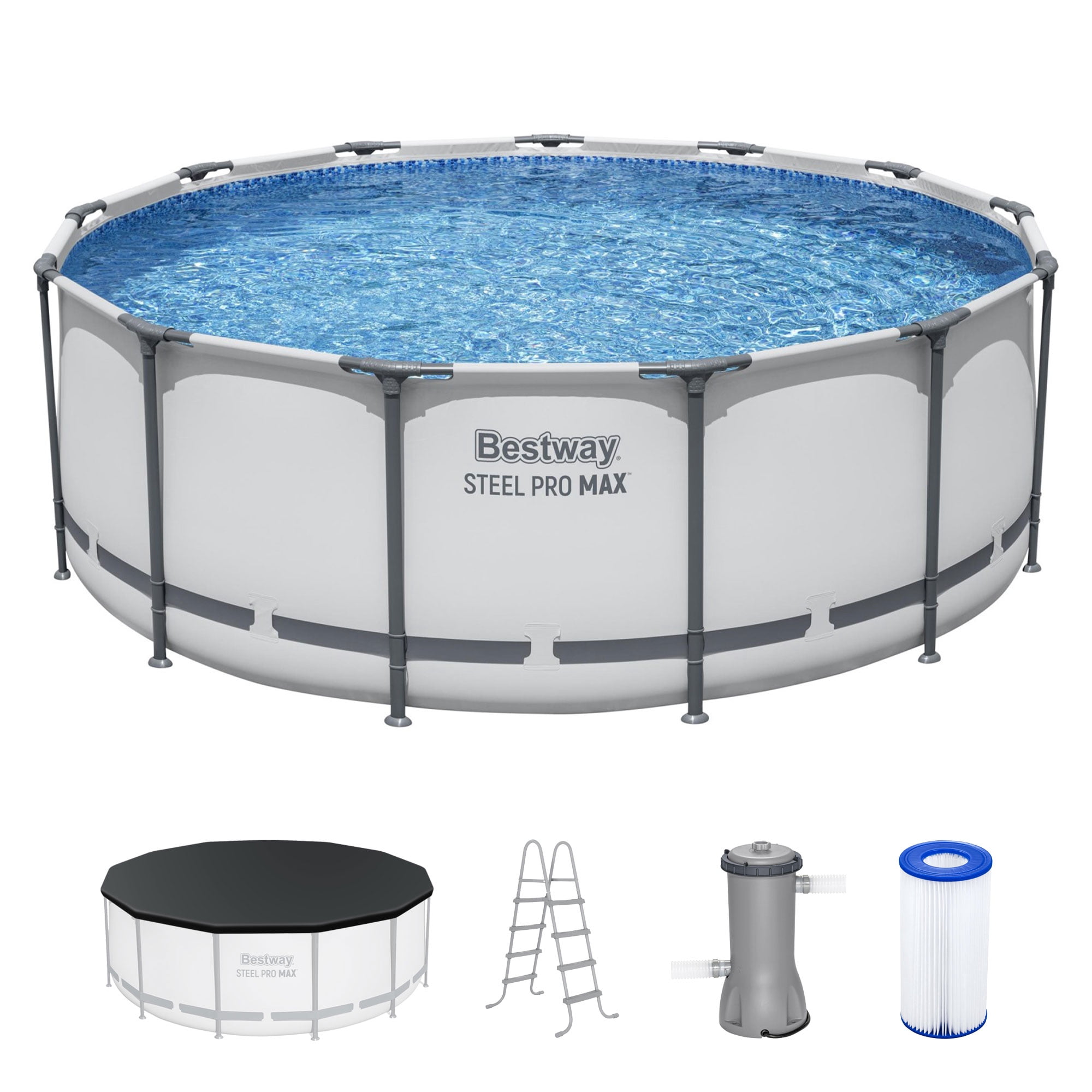 Bestway Steel Pro MAX 13'x48" Metal Frame Above Ground Pool Set w/ Pump, Ladder, & Cover