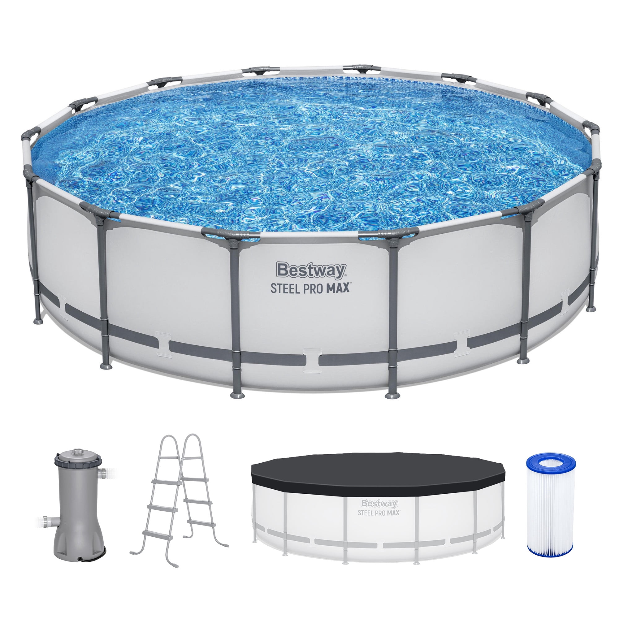 Bestway: Steel Pro MAX 14' x 42" Above Ground Pool Set - 3440 Gallon, Outdoor Family Pool, Corrosion & Puncture Resistant, Includes Filter, Pump, Ladder & Cover