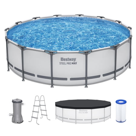 Bestway: Steel Pro MAX 14' x 42" Above Ground Pool Set - 3440 Gallon, Outdoor Family Pool, Corrosion & Puncture Resistant, Includes Filter, Pump, Ladder & Cover