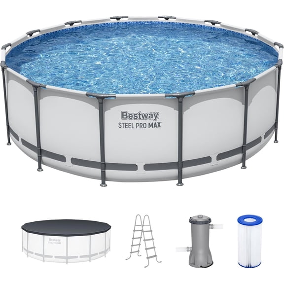 Bestway Steel Pro MAX 14' x 48" Above Ground Pool, Round Metal Frame Outdoor Swimming Pool Set with Filter Pump, Ladde