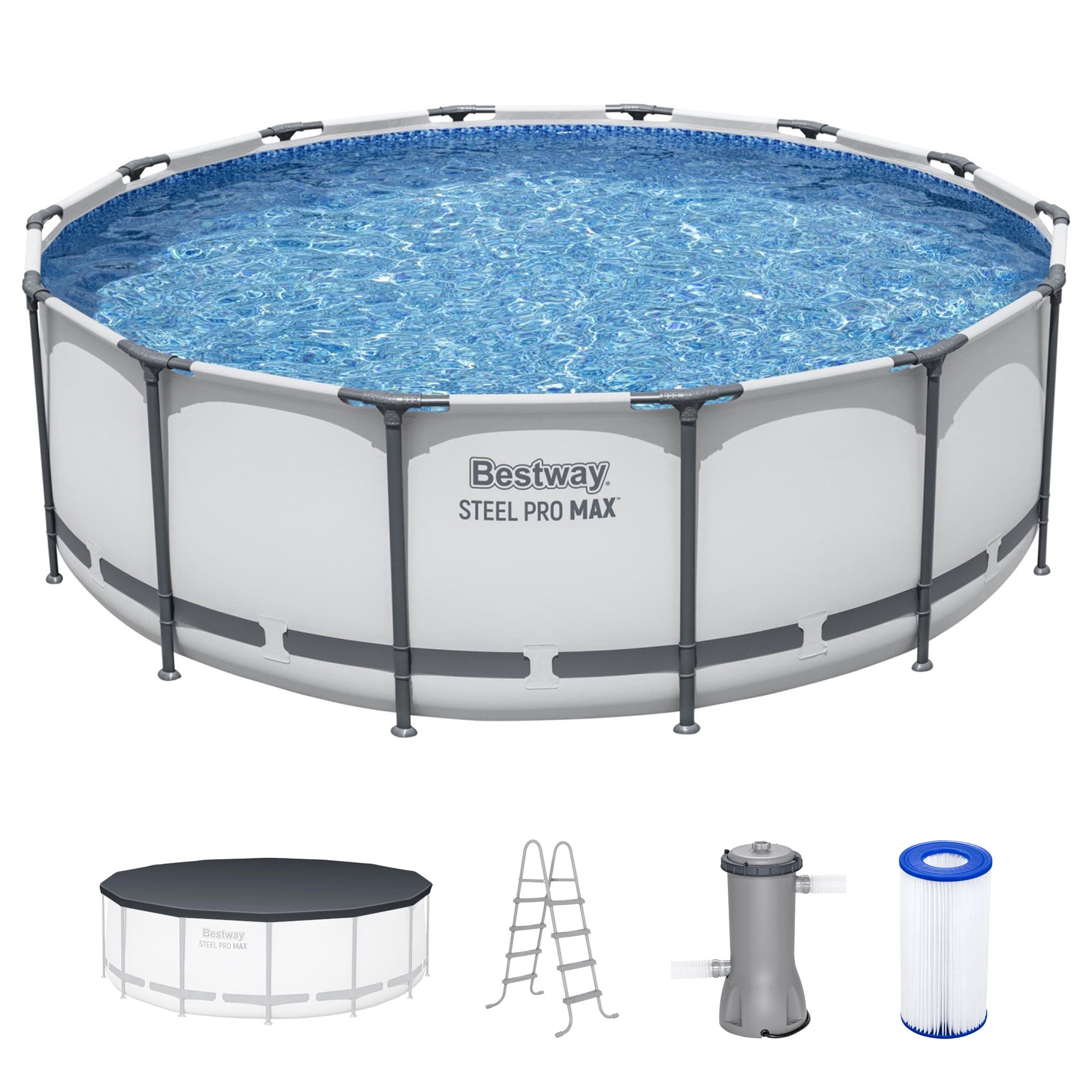 Bestway Steel Pro MAX 14'x48" Metal Frame Above Ground Pool Set w/ Pump, Ladder, & Cover