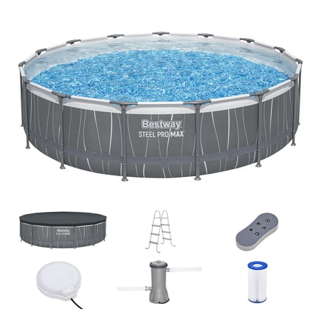 Bestway Steel Pro MAX 15'x42" Metal Frame Above Ground Pool Set w/Color-Changing LED Light
