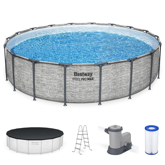 Bestway Steel Pro MAX 18' x 48" Metal Frame Above Ground Pool Set w/ Pump, Ladder, & Cover