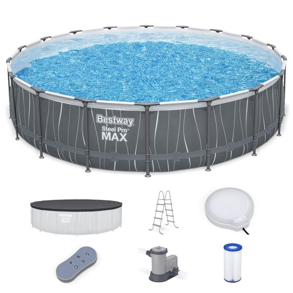 Bestway Steel Pro MAX 18' x 48" Metal Frame Above Ground Pool Set w/ Color-Changing LED Light