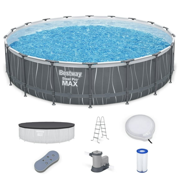 Bestway Steel Pro MAX Above Ground Pool - LED Light, Remote - 18 ft x 48 in, Gray