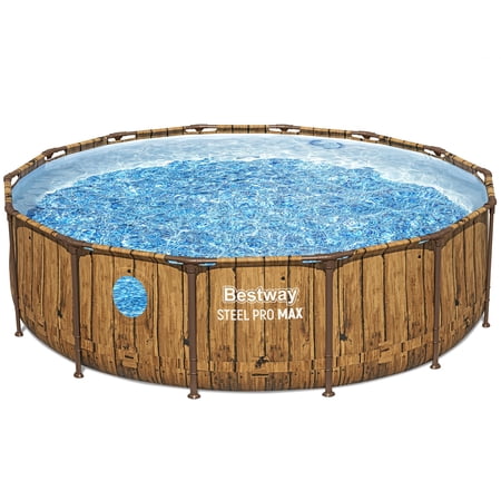 Bestway: Steel Pro MAX Splashview - 14' x 42", Brown - Round Above Ground Swimming Pool Set, Underwater Window, Filter Pump, Ladder-Cover, 3440 Gal
