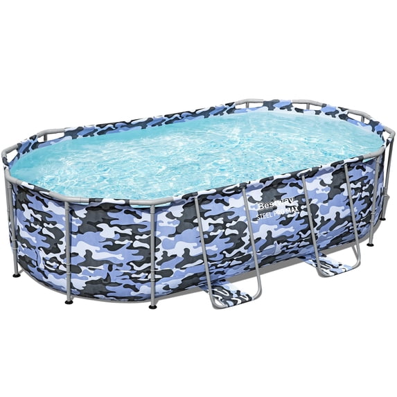 Bestway: Steel Pro Max - Oval Swimming Pool Set - 14' x 8'2" x 39.5, Blue Camo - Above Ground, Tritech Construction, Filter Pump, Ladder, 1,915 Gal.