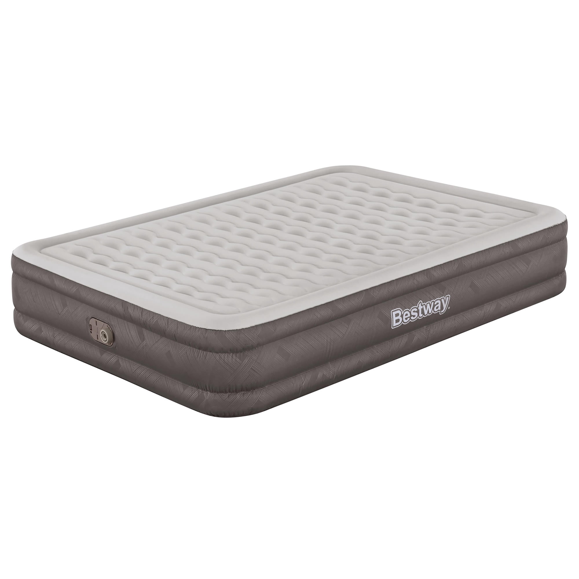 Bestway: Tough Guard 14" Air Mattress - Queen - Built-in A/C Pump, Inflatable Indoor Airbed, Wave Beam Construction, Storage Carry Bag, Luxe Surface