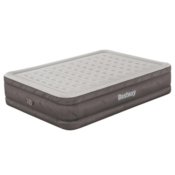 Bestway: Tough Guard 18" Air Mattress - Queen - Built-In A/C Pump, Inflatable Indoor Airbed, Wave Beam Construction, Storage Carry Bag, Luxe Surface