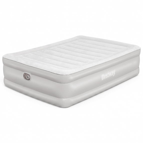 Bestway Tritech 20" Queen Air Mattress, Queen Size Airbed with Built-in AC Pump, Warm Gray