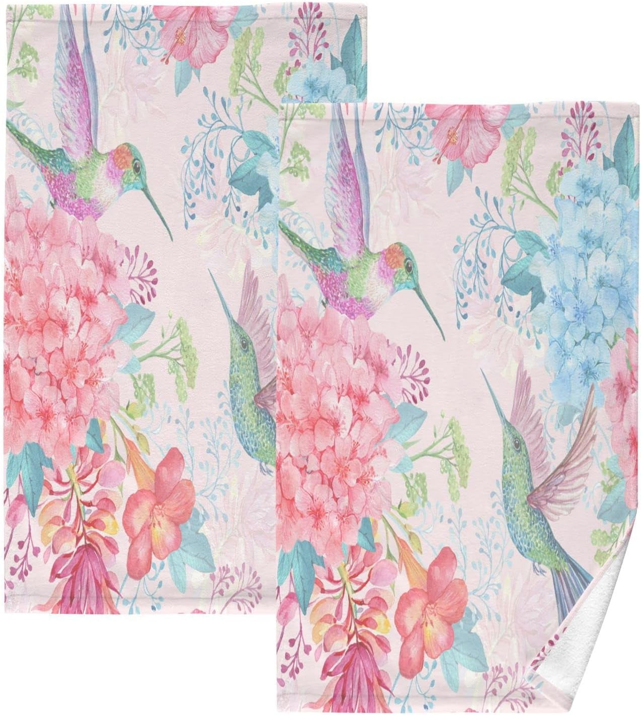 Bestwell 2 Piece Tropical Flowers Hummingbirds Hand Towels for Bath ...