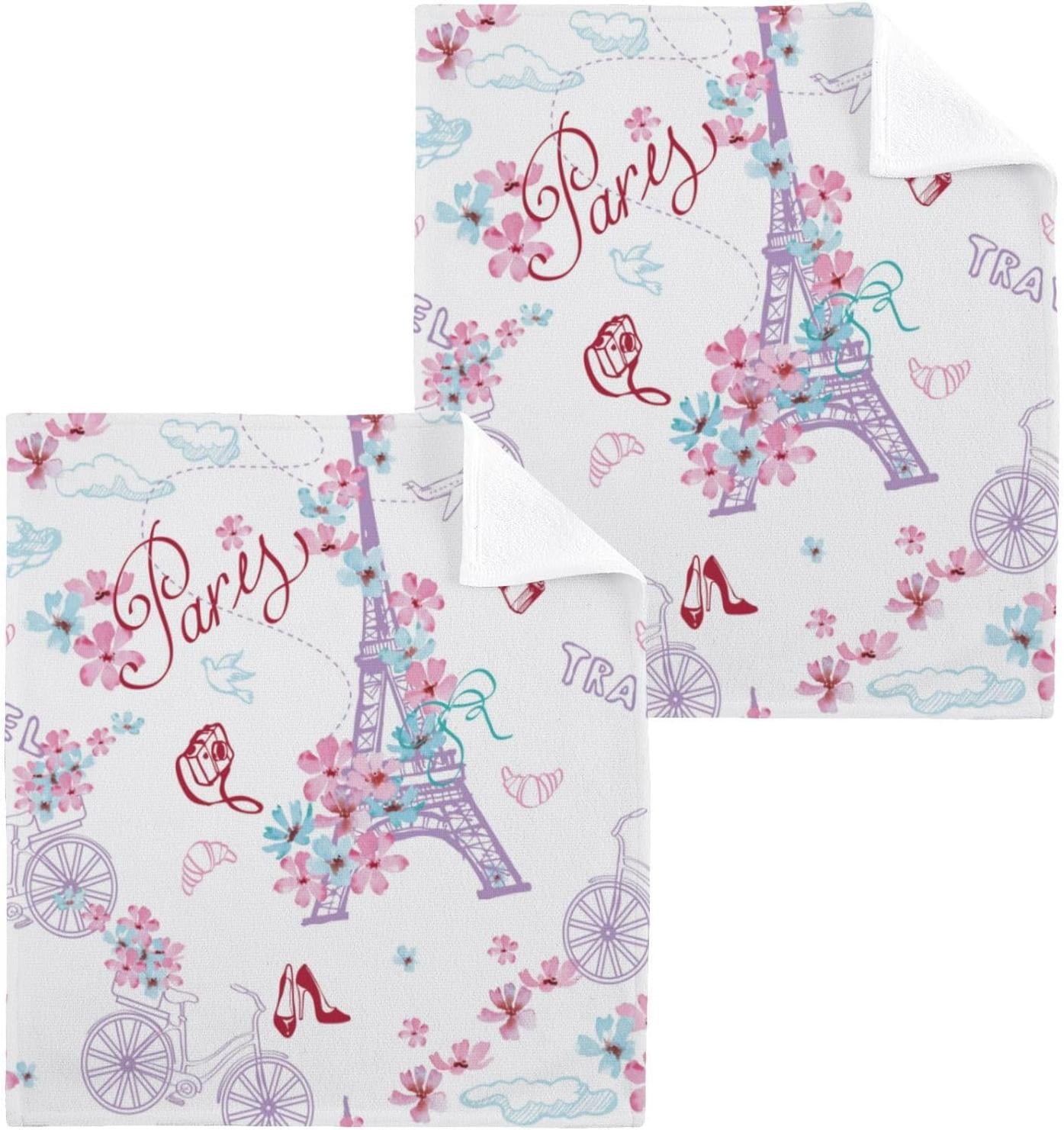 Bestwell 2 pack Pairs Eiffel Tower Washcloths, Absorbent Soft Cotton
