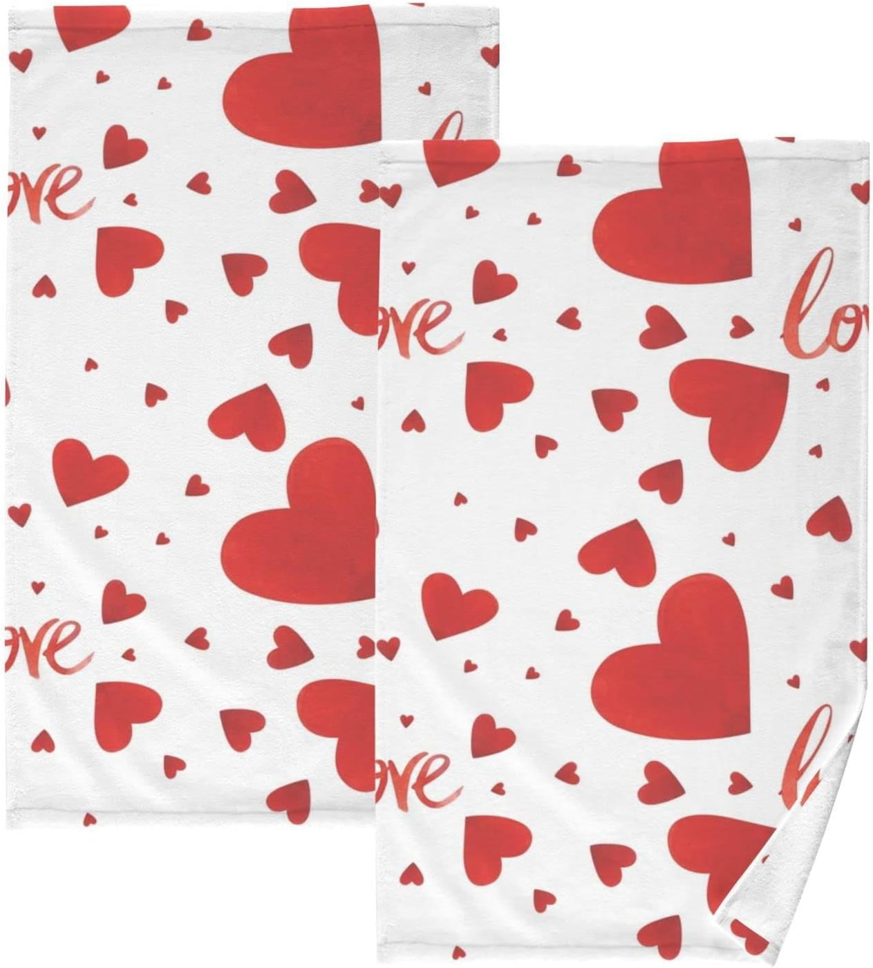 Bestwell 2 pack Valentine's Day Cotton Hand Towels Absorbent Bath Towel
