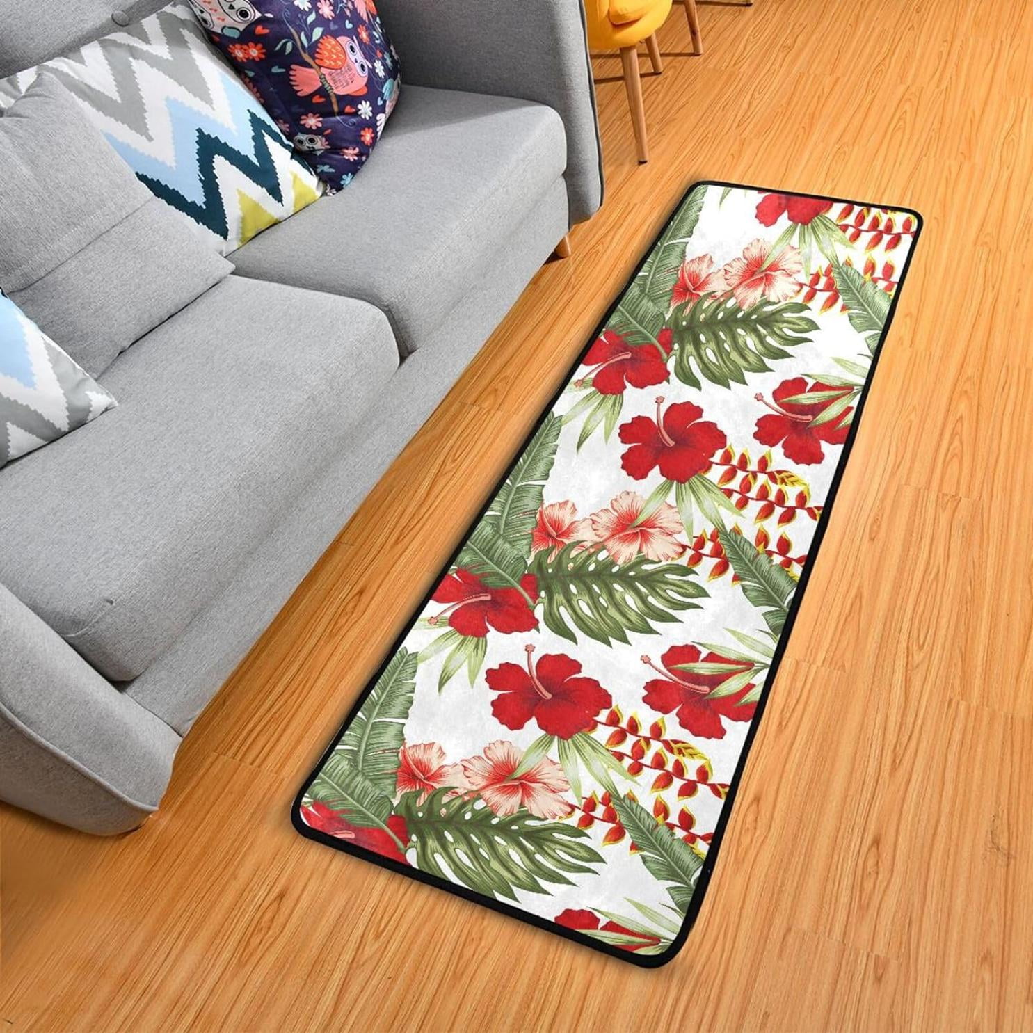 Bestwell 2'x6' Flos Hibisci Flower Palm Runner Rug with Rubber Backing