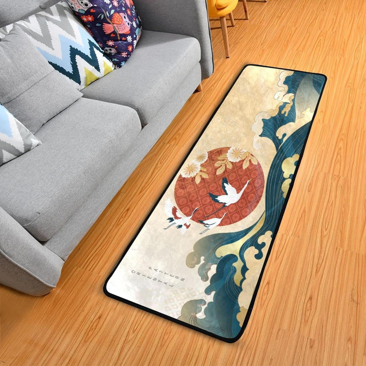 Bestwell 2'x6' Japanese Crane Wave Runner Rug with Rubber Backing, Soft