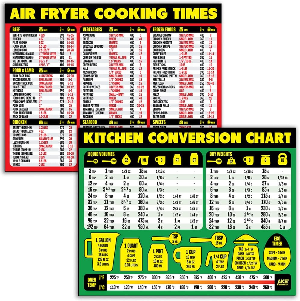 Bestwell Air Fryer Coo Times and Kitchen Conversion Chart Magnet ...