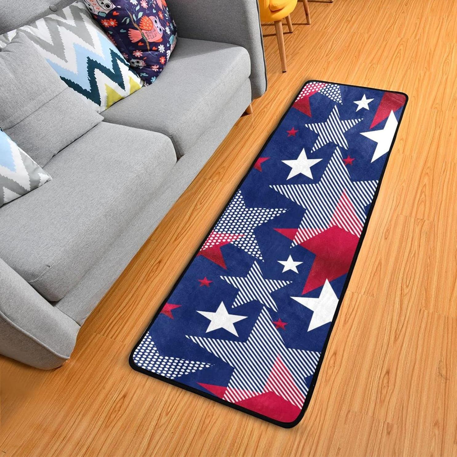 Bestwell American National Symbol Stars Runner Rug with Rubber Backing