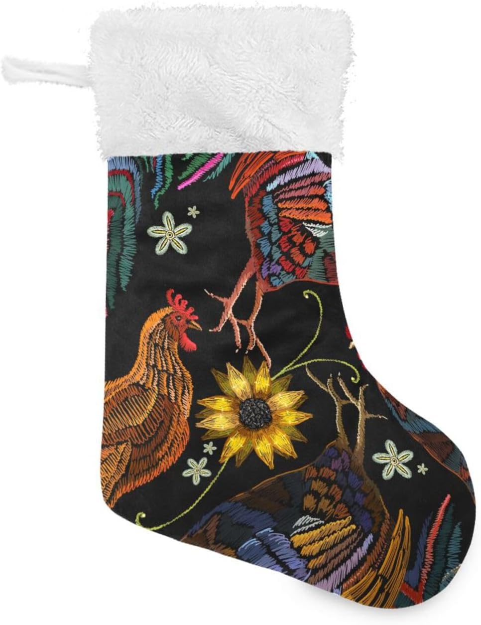 Bestwell Art Floral Chicken Patterned Christmas Stocking, Plush Xmas