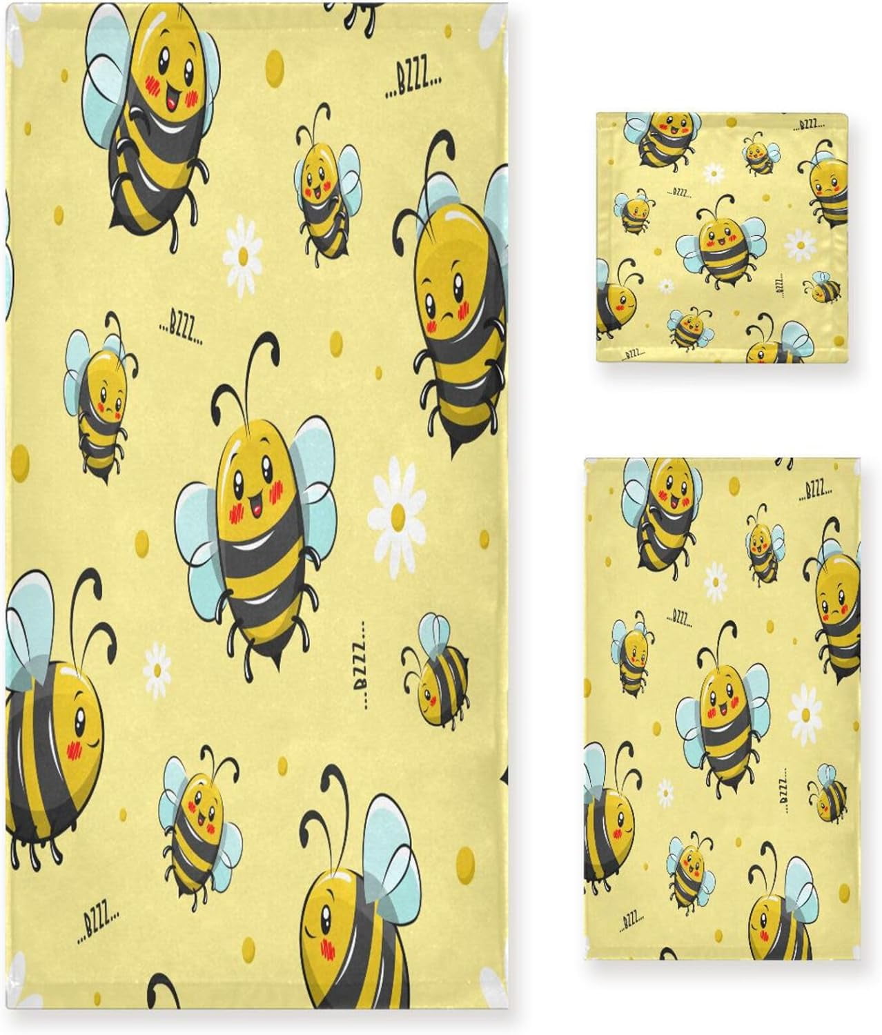 Bestwell Bathroom Decorative Towel Set with Cute Honey Pattern, 3-Piece ...