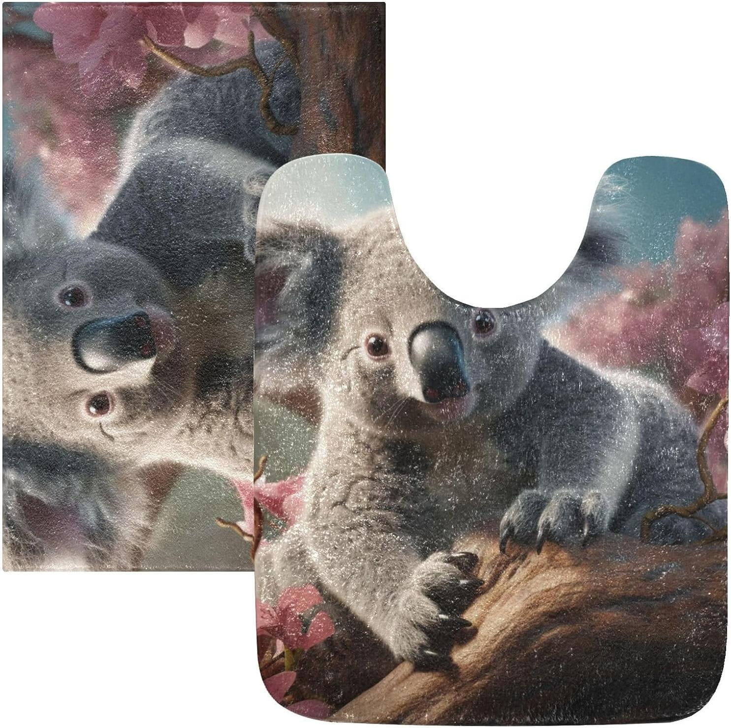 Bestwell Bathroom Rug Mats, Koala and Flower Print, Fluffy Plush