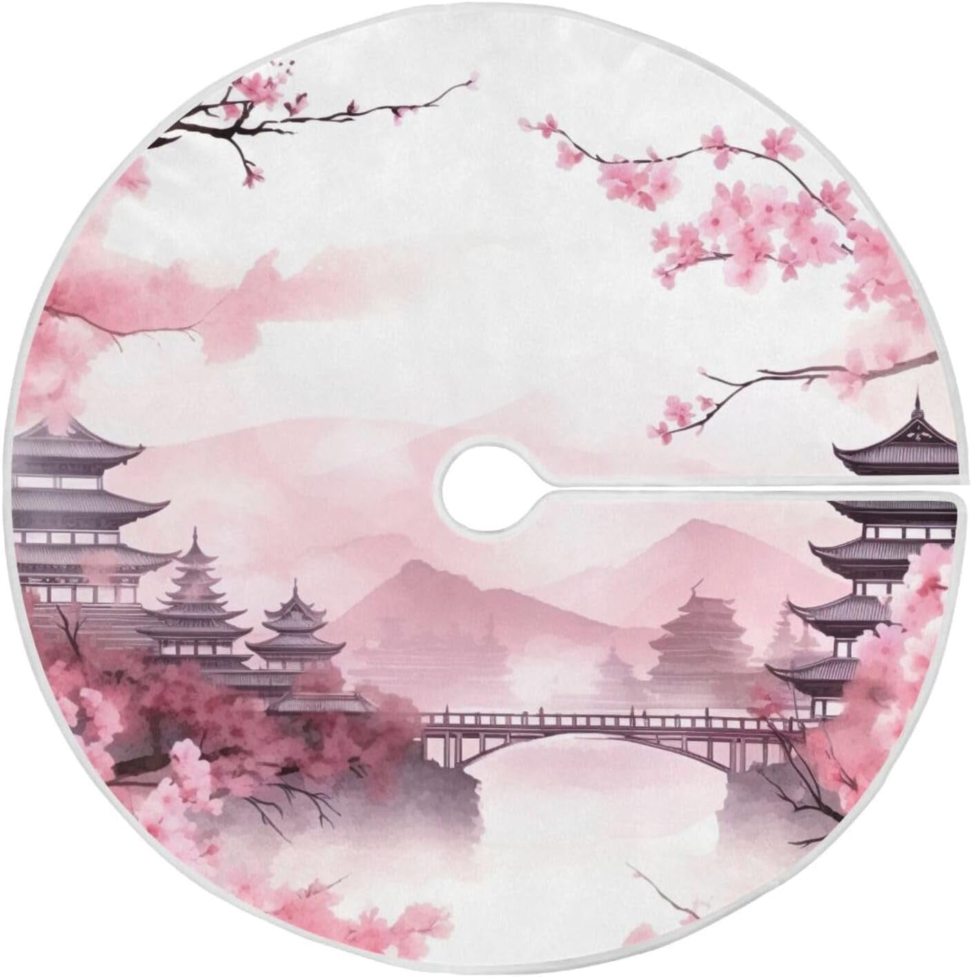 Bestwell Beautiful Pink Cherry Blossoms Christmas Tree Skirt 35.4