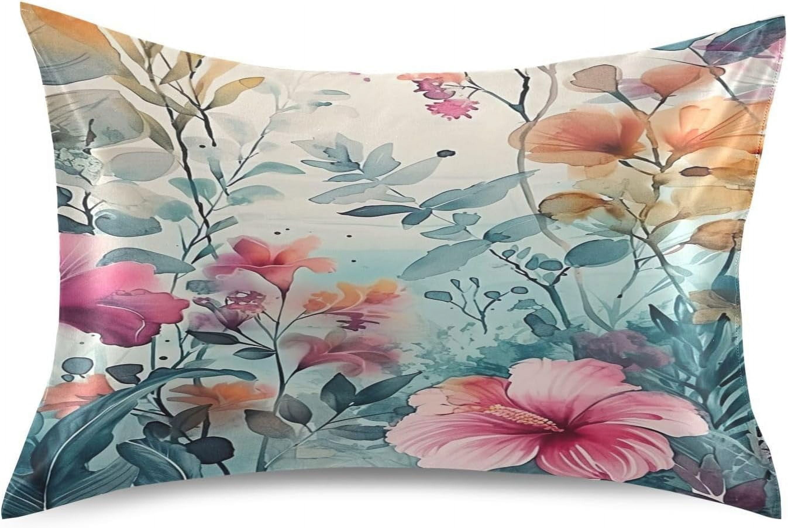 Bestwell Beautiful Wildflowers Pillowcase for Hair and Skin Silk Pillowcase King Size 20 ×40In