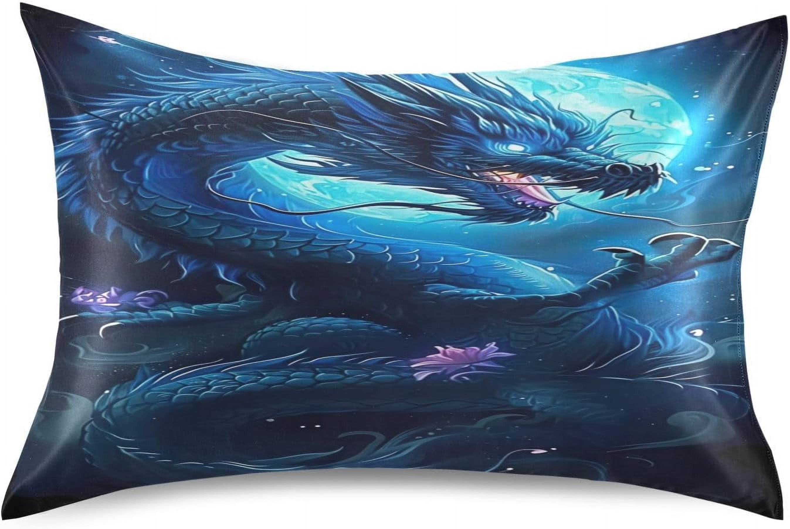 Bestwell Blue Dragon Pillowcase for Hair and Skin Silk Pillowcase King Size 20 ×40In,Soft and